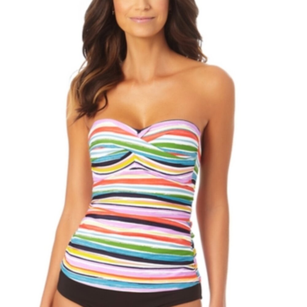 Anne Cole Painted Stripe Bandeaukini Tankini Top Multicolor